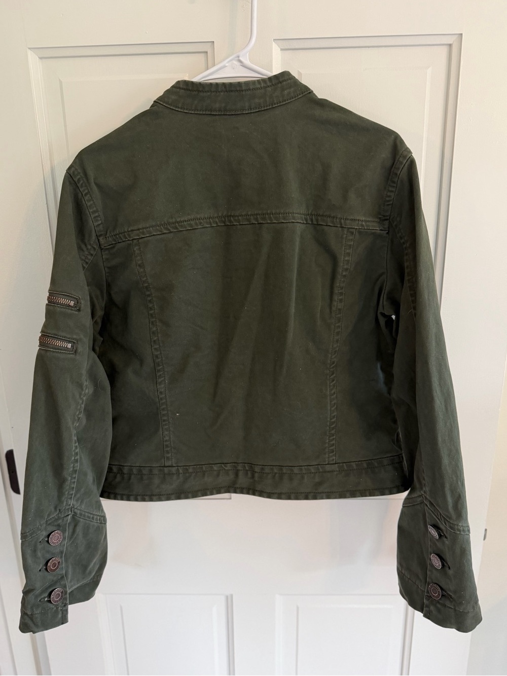 Vintage Tommy Hilfiger Olive Military Utility Jacket Y2K Zip Sleeve Size 12 - Picture 7 of 7